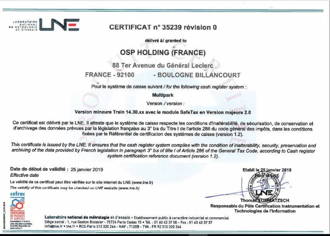 Orbility obtient la certification du LNE pour sa conformité à l'article 88 la loi de finance française 2016.